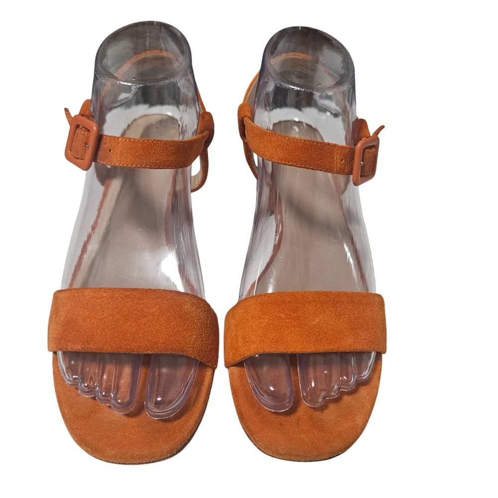 Maryam Nassir Zadeh Orange Suede Block Heel Sandals Ankle Strap Women's 37.5